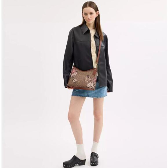 Coach Laurel Shoulder Bag In Signature Canvas Rose Print In Gold/Tan CY729 - Picture 9 of 16